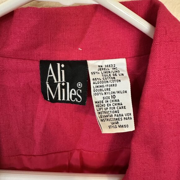 Ali Miles Womens Colorblock Floral Blazer Jacket Medium Linen Blend 1990s Pink - Picture 2 of 11